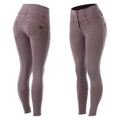 Horze Tara Womens High-Waist Silicone Knee Grip Breeches - Grey Ridge Purple