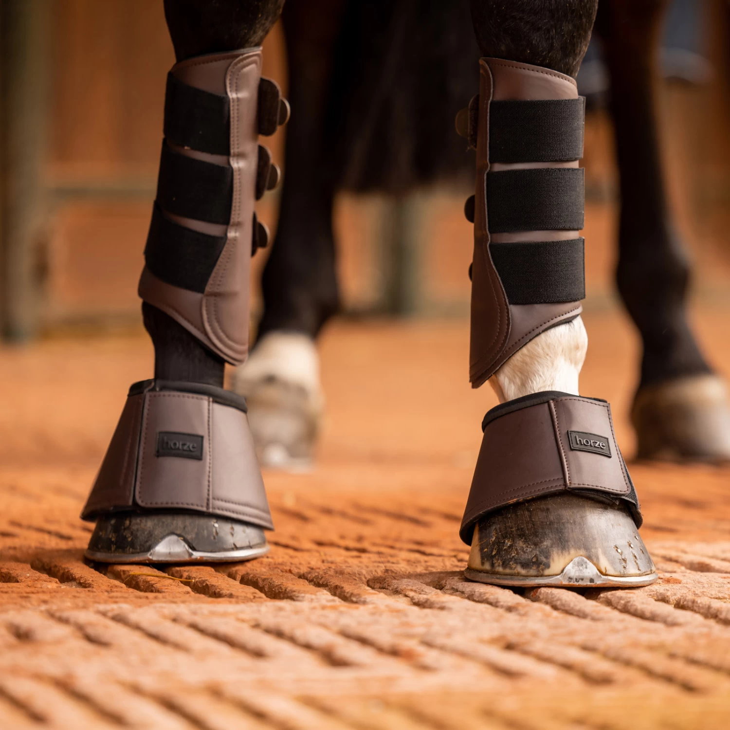 Horze Noir Neoprene Lined Bell Boots - Iron Grey Brown - Image 2