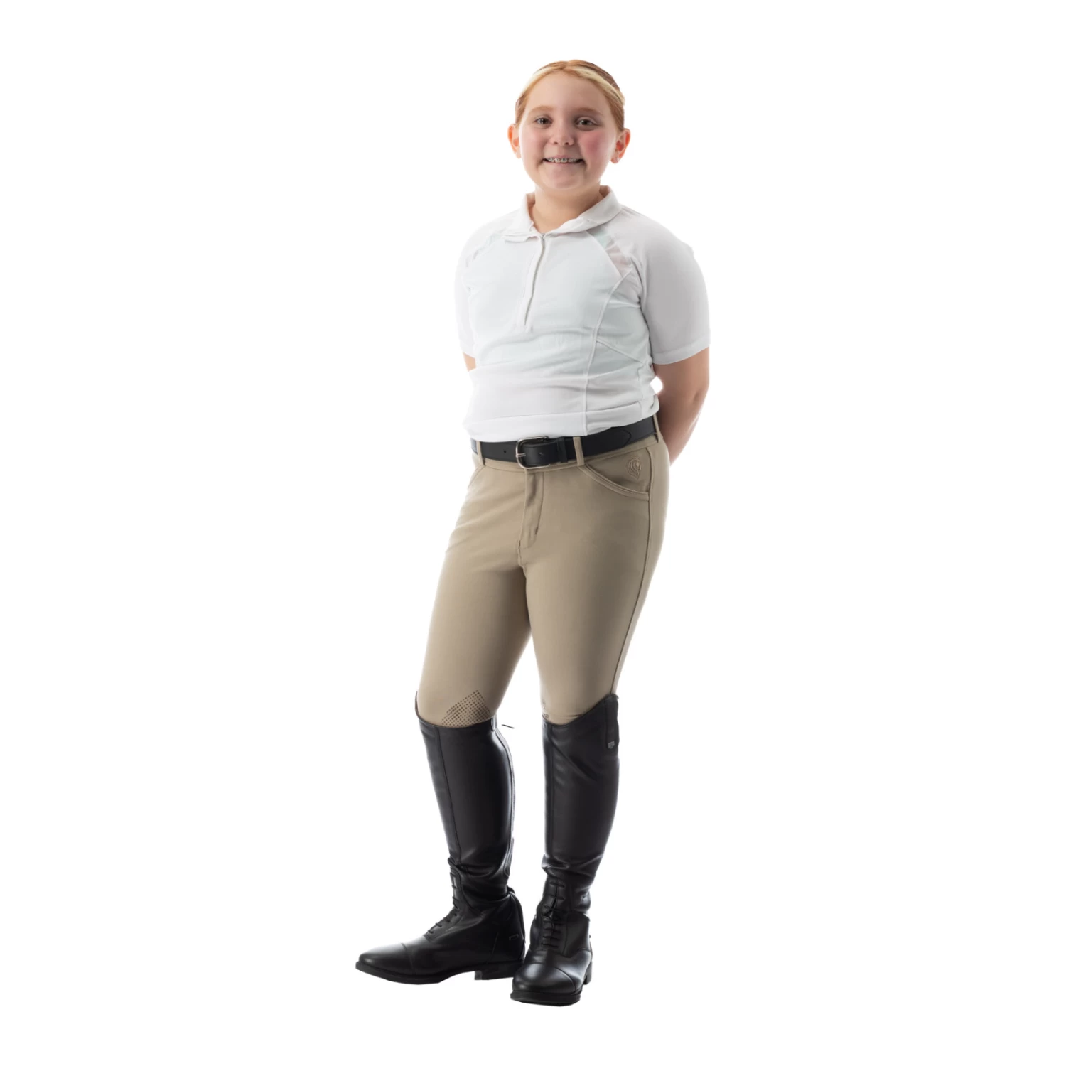 Equinavia Greta Kids Silicone Knee Patch Breeches - Tan/Tan - Image 2