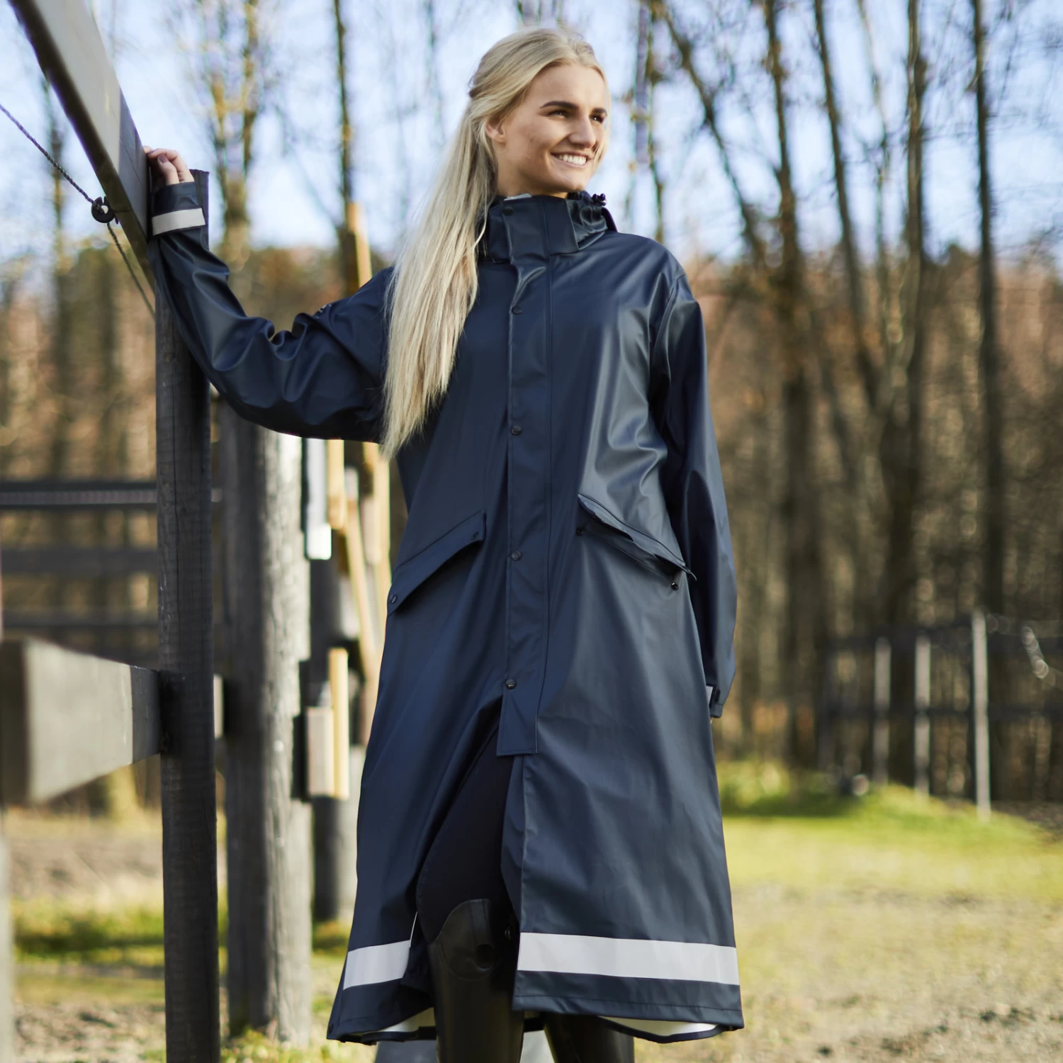 Horze Hazel Long Raincoat - Dark Navy - Image 2