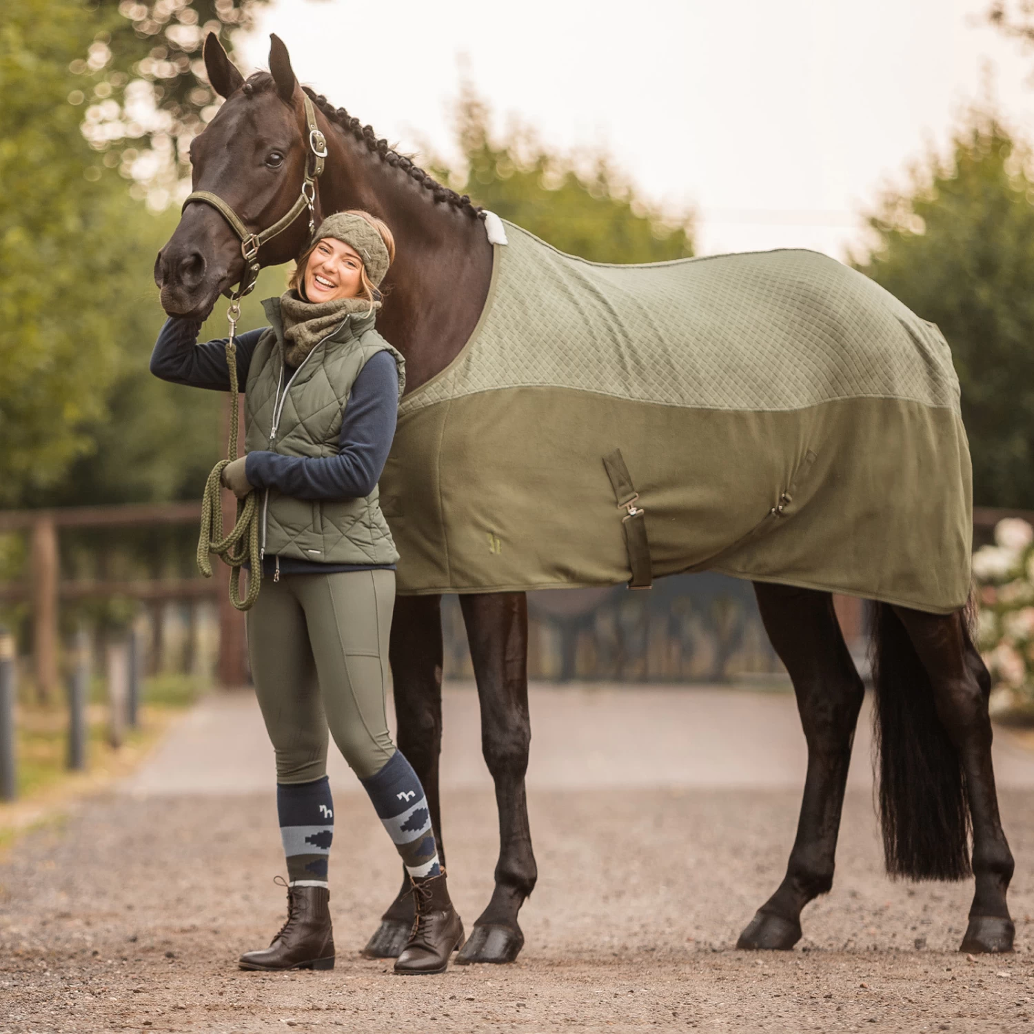 Horze Carola Womens Padded Vest - Beetle Khaki Green - Image 2