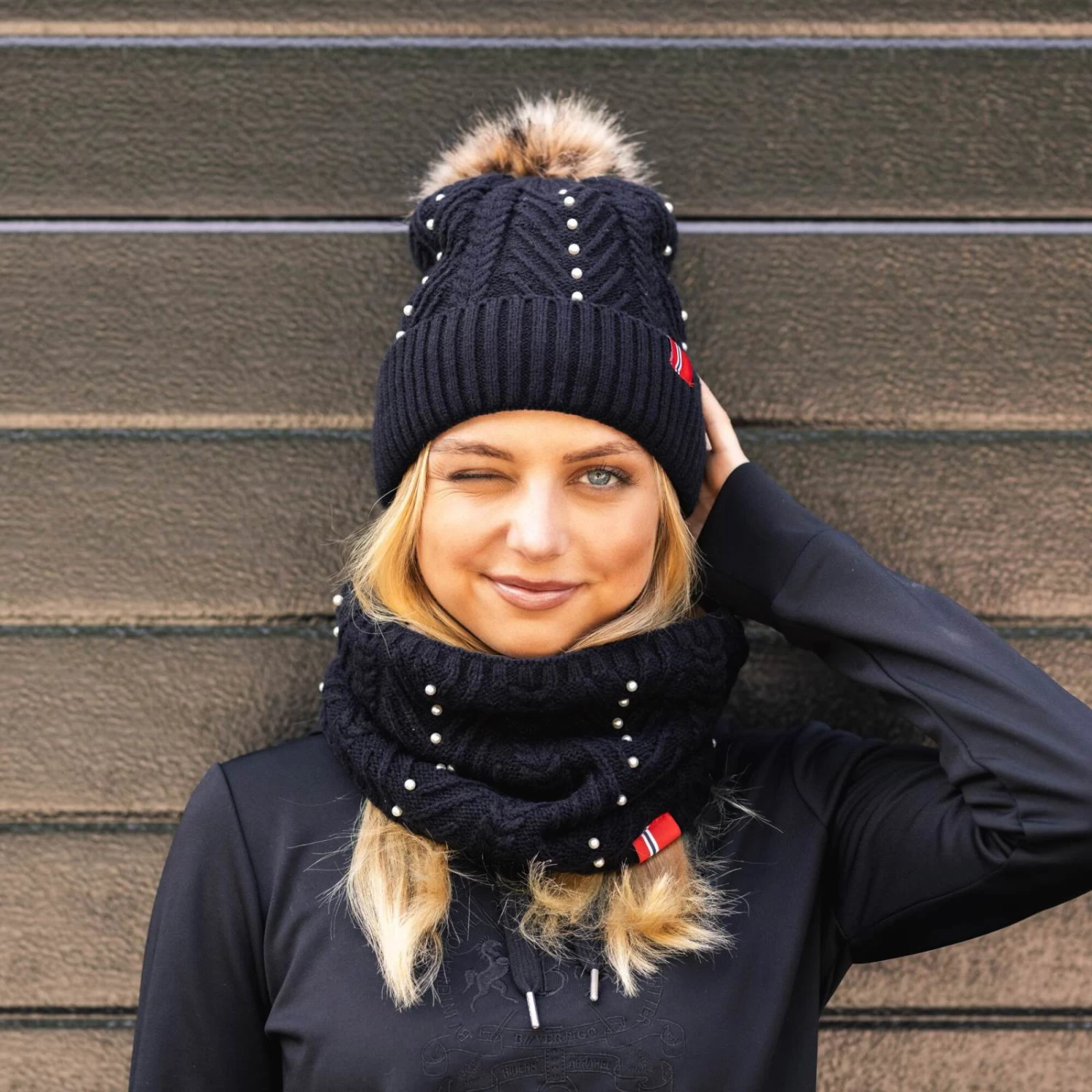 B Vertigo Rosalie Womens Knitted Pom Pom Hat - Anthracite - Image 3