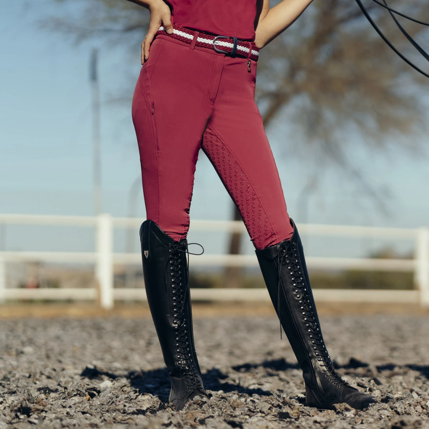 Horze Mila Womens High-Rise Full Seat Breeches - Anemone Dark Pink - Image 2