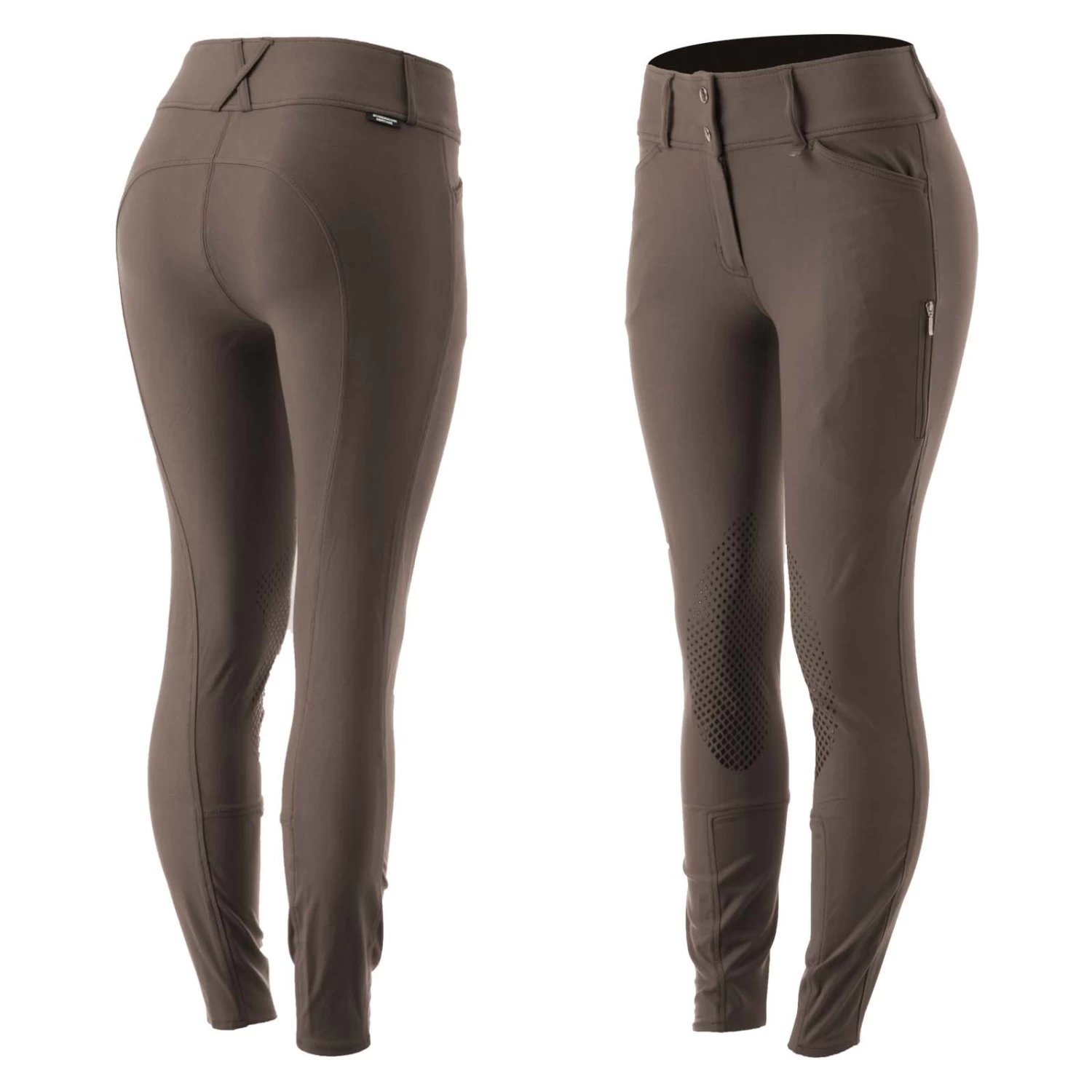 Horze Grand Prix Pro Womens High Waist Knee Patch Breeches - Iron Grey Brown