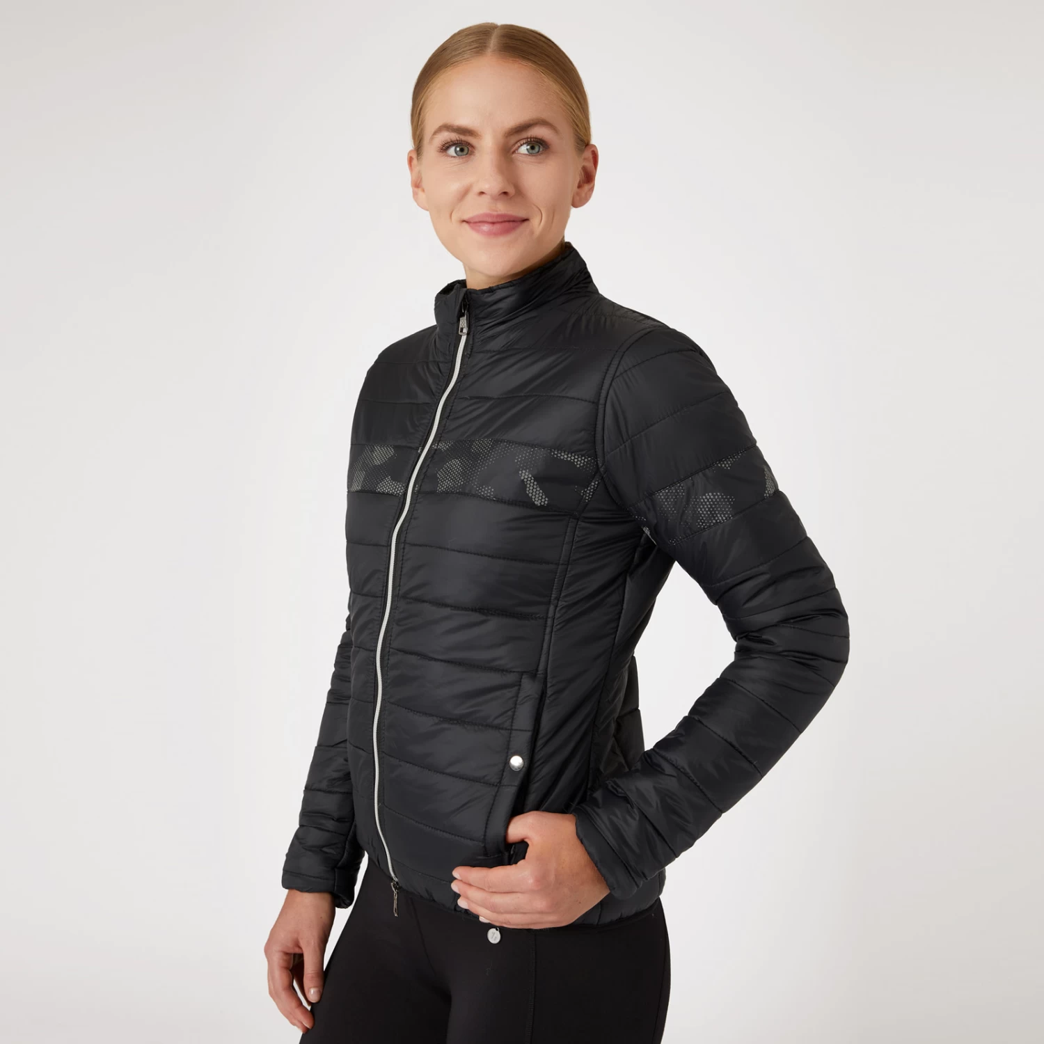 Horze Luminox Womens Padded Jacket With Reflective Print - Black - Image 2