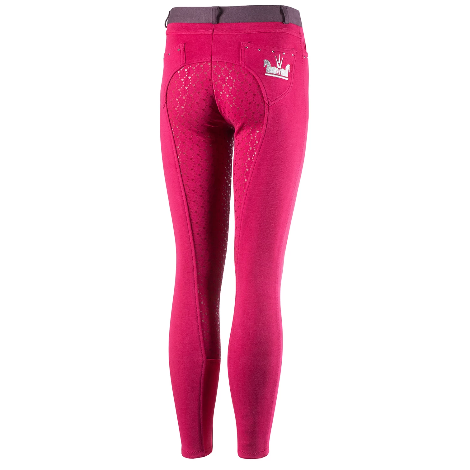 Horze Lilian Kids Full Seat Breeches - Cerise Red/Plum Perfect - Image 2