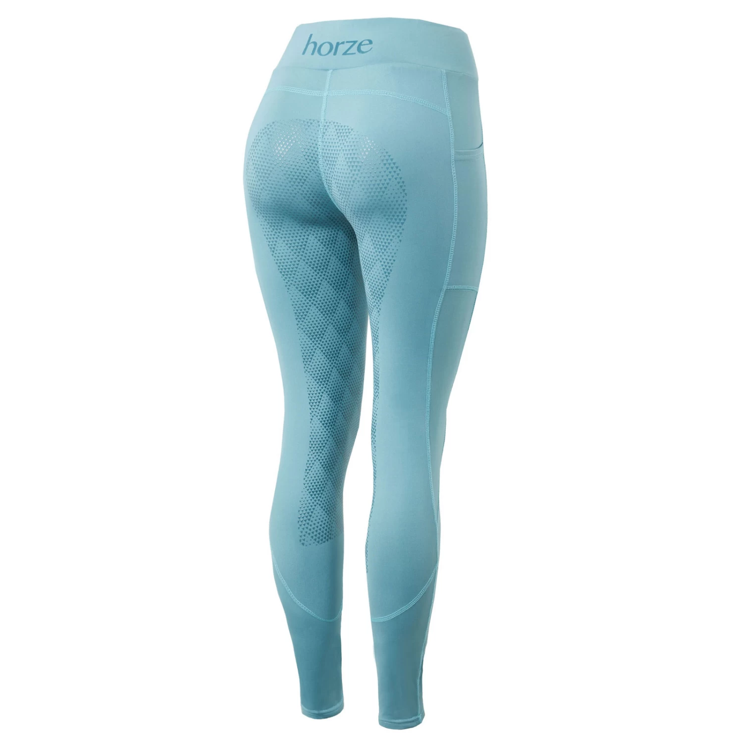 Horze Tifa Womens High Waist Full Seat Tights With Phone Pocket - Artic Light Blue