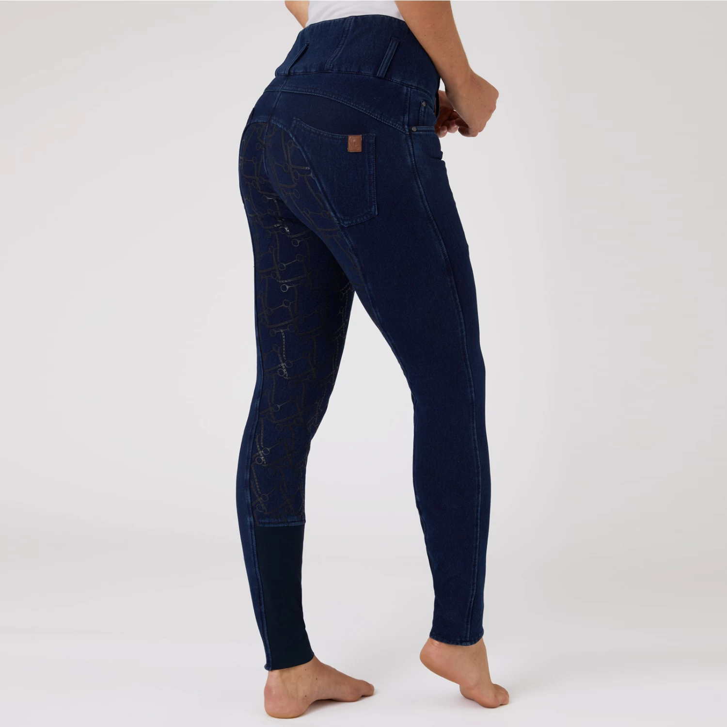 Horze Kacy Womens Denim Look Winter Full Seat Breeches - Dark Blue - Image 2