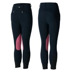 Horze Kids Knitted Knee Patch Breeches - Dark Blue/Pink