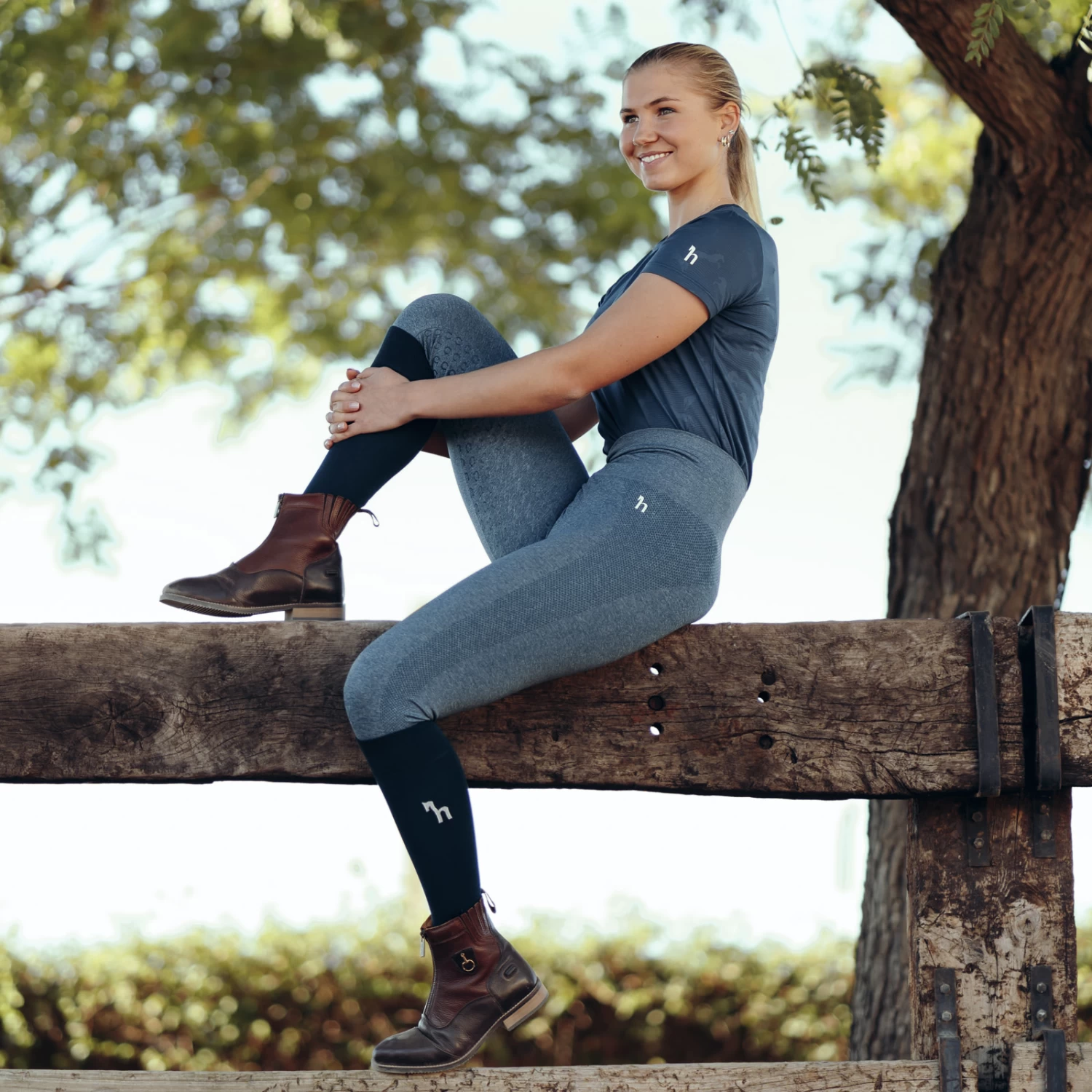 Horze Naomi Womens Seamless Full Seat Tights - Reflecting Pond - Image 2