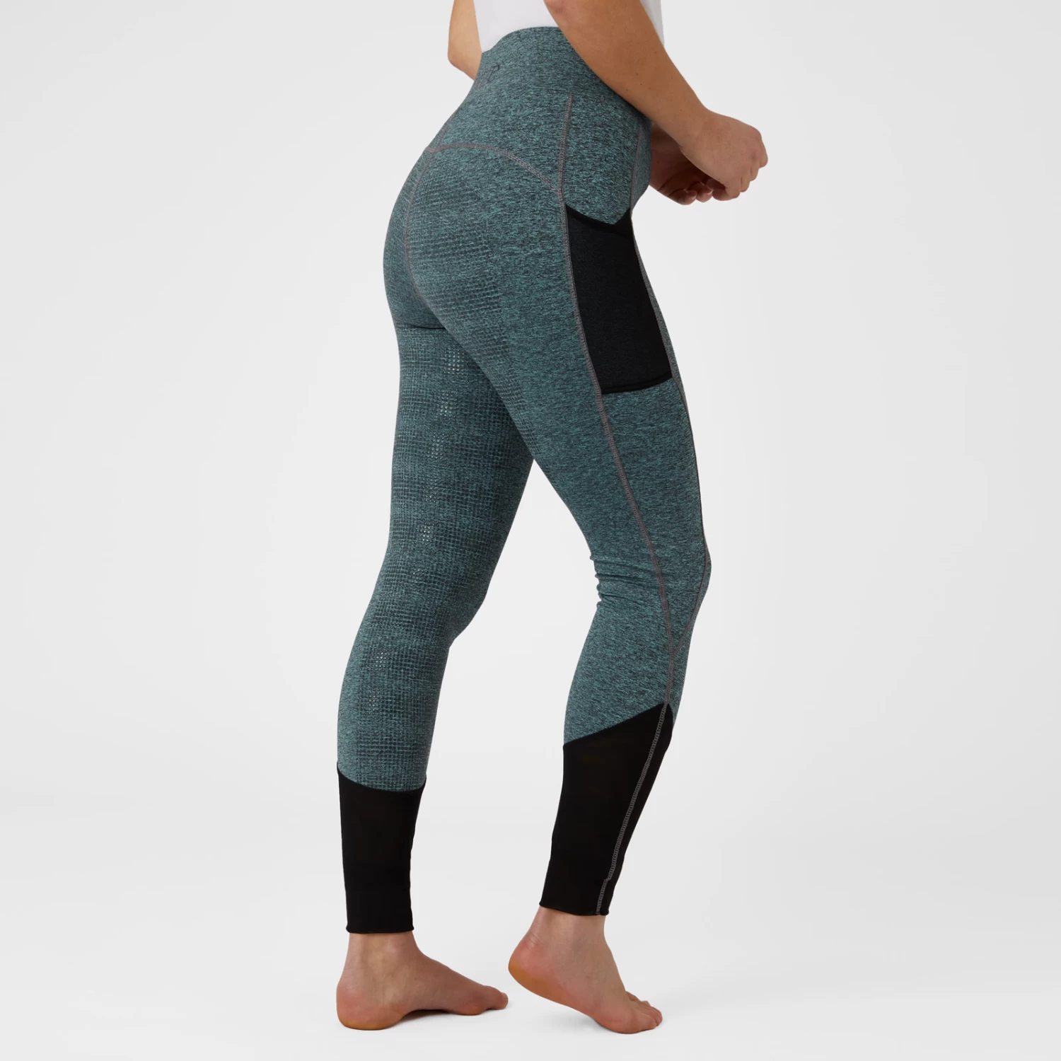 Horze Selena Womens Sporty Riding Tights With Mesh Lower Leg - Light Blue/Montauk Navy - Image 2
