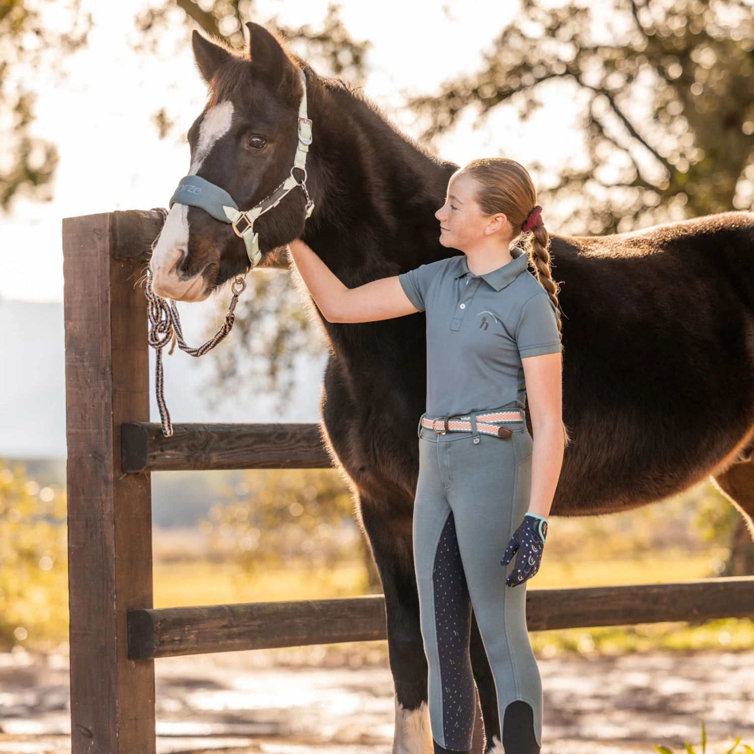 Horze Rae Kids Technical Polo Shirt - Goblin Blue - Image 2