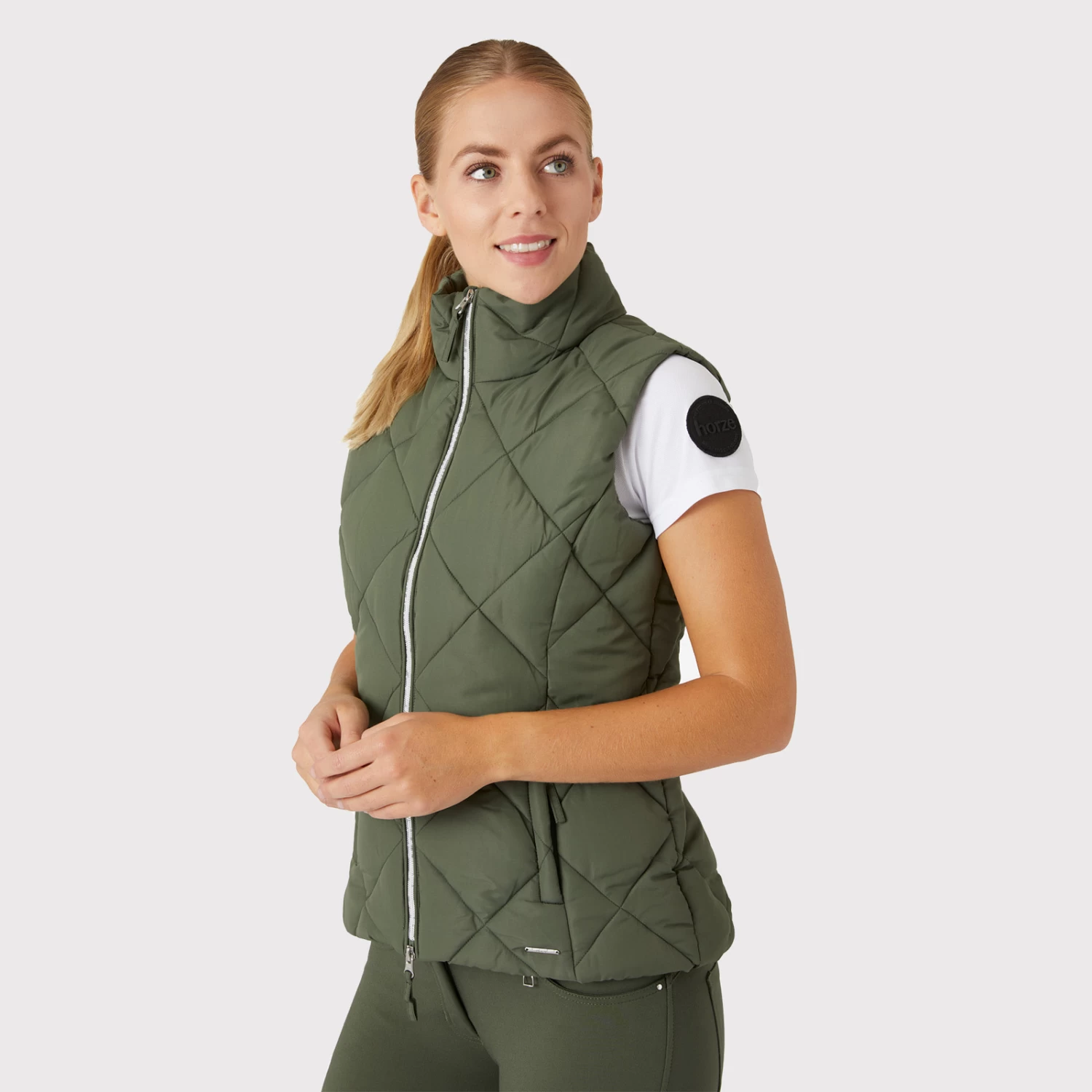 Horze Carola Womens Padded Vest - Beetle Khaki Green - Image 4