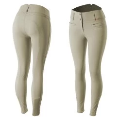 B Vertigo Tiffany Womens High Waist Silicone Knee Patch Breeches - Plaza Taupe Light Brown