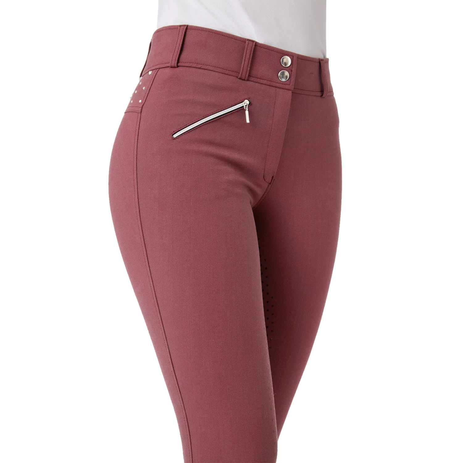 Horze Womens High Waist Full Seat Breeches With Crystals - Huckkleberry Purple - Image 2