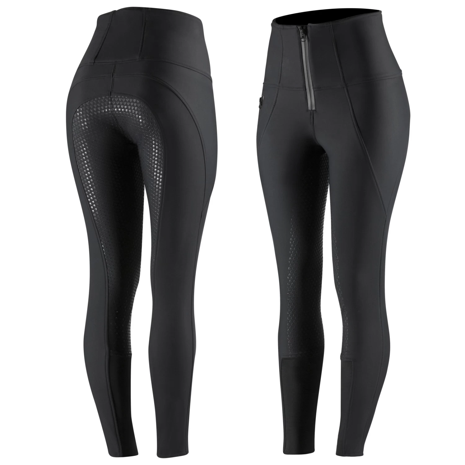 Horze Lydia Womens Thermo Softshell Silicone Full Seat Breeches - Black