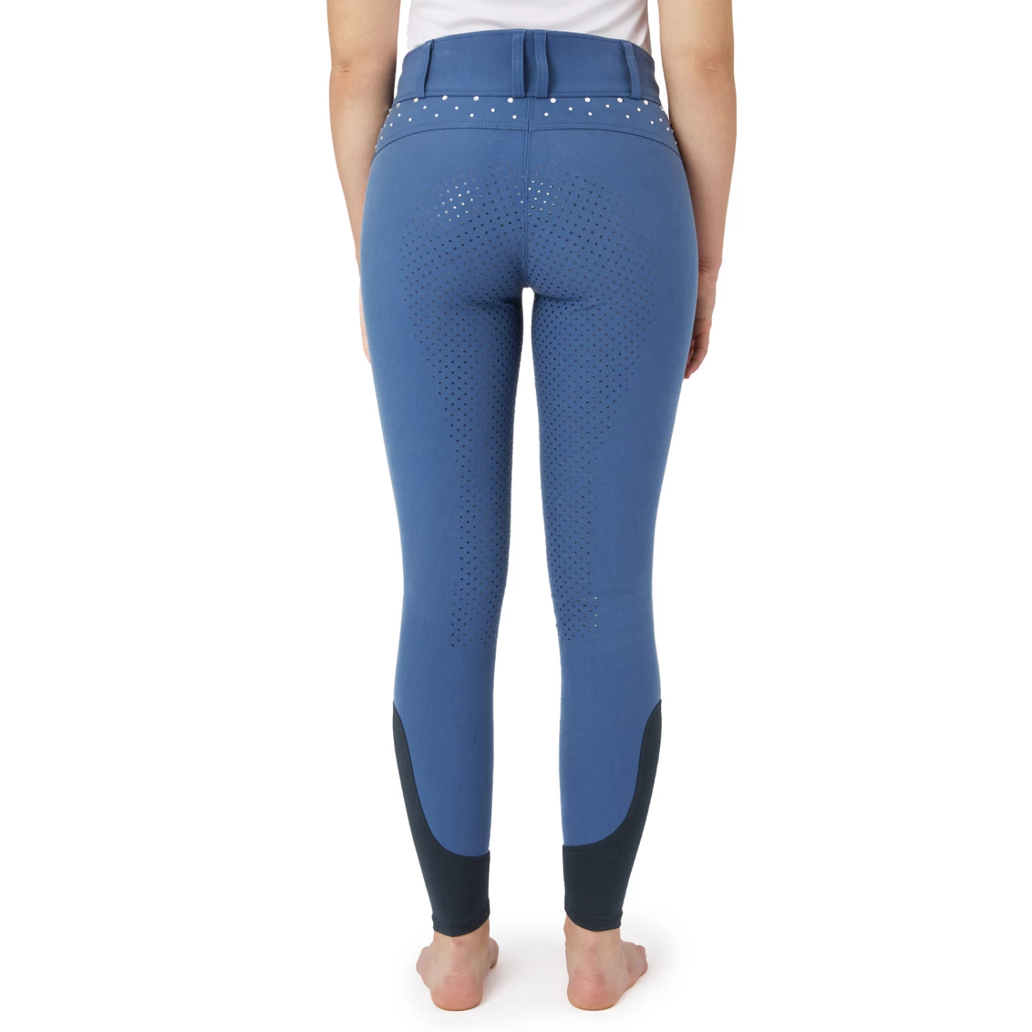 Horze Womens High Waist Full Seat Breeches With Crystals - Bering Sea Blue - Image 2
