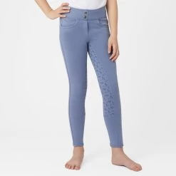 Horze Marlee Kids Pull-on Full Seat Tights With Contrast Stitching - Blueberry Blue