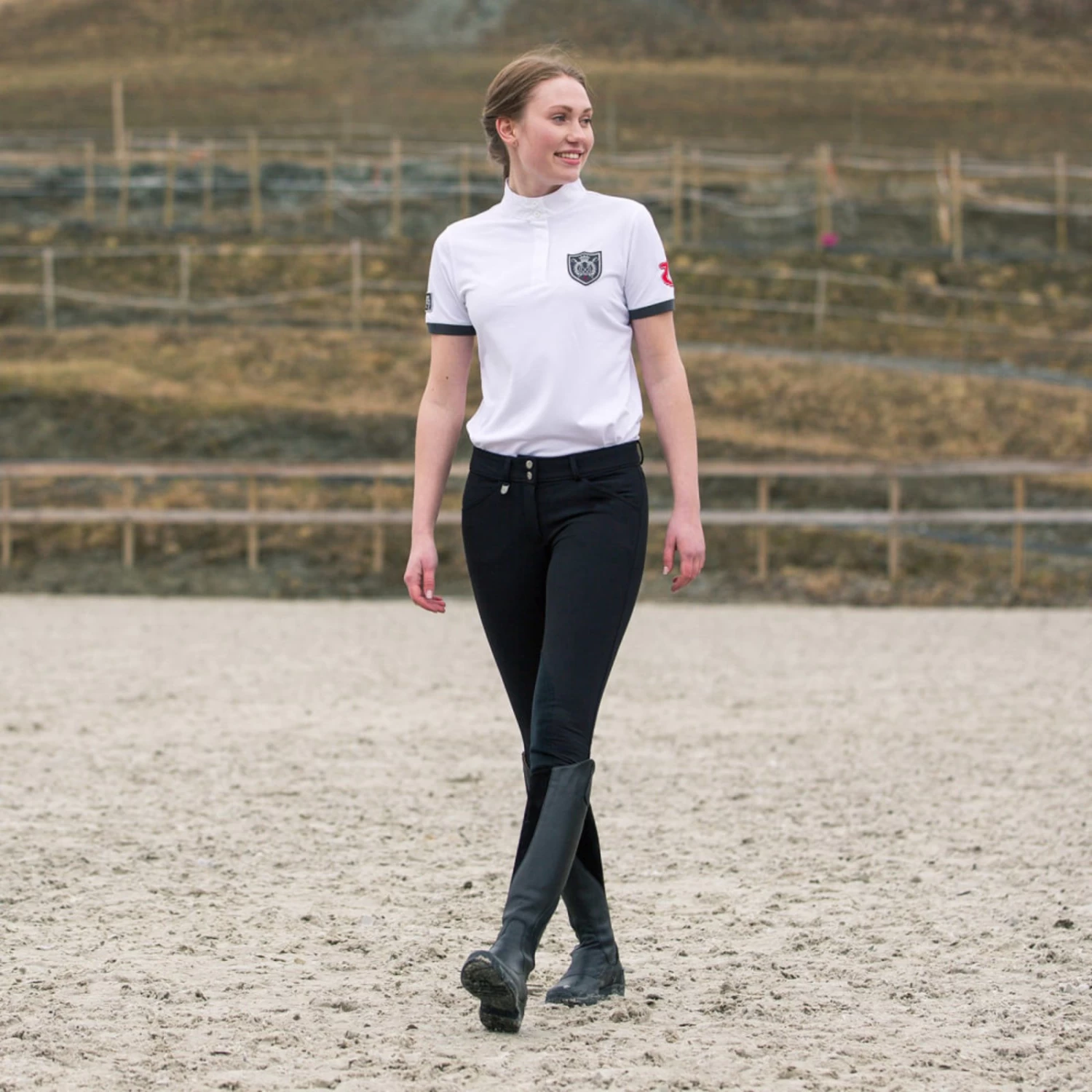 Horze Grand Prix Womens Classic Hunter Knee Patch Breeches - Black - Image 2