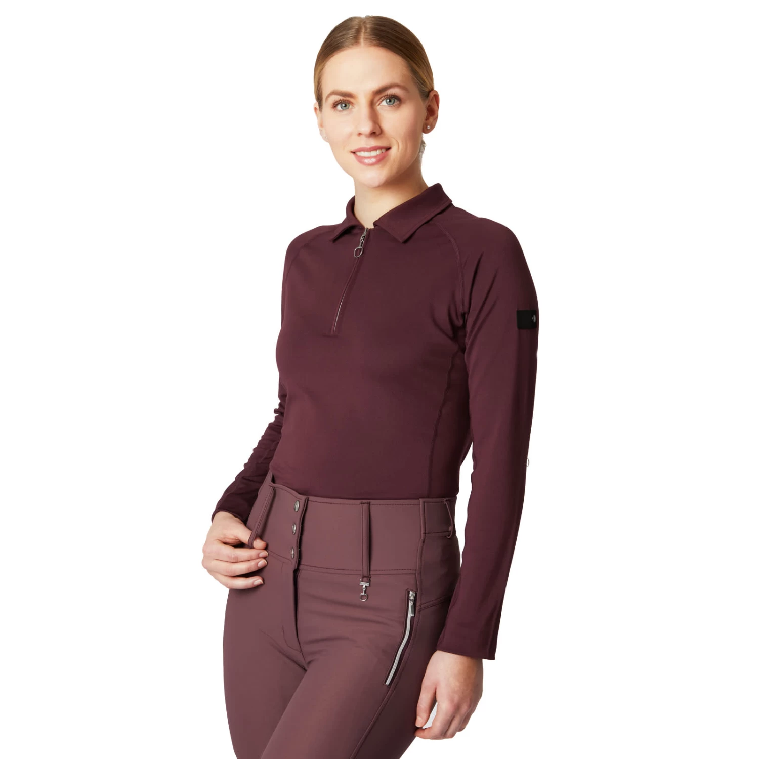 Horze Tiana Womens Pique Shirt W/ Long Sleeves - Red Mahogany Burgundy - Image 4
