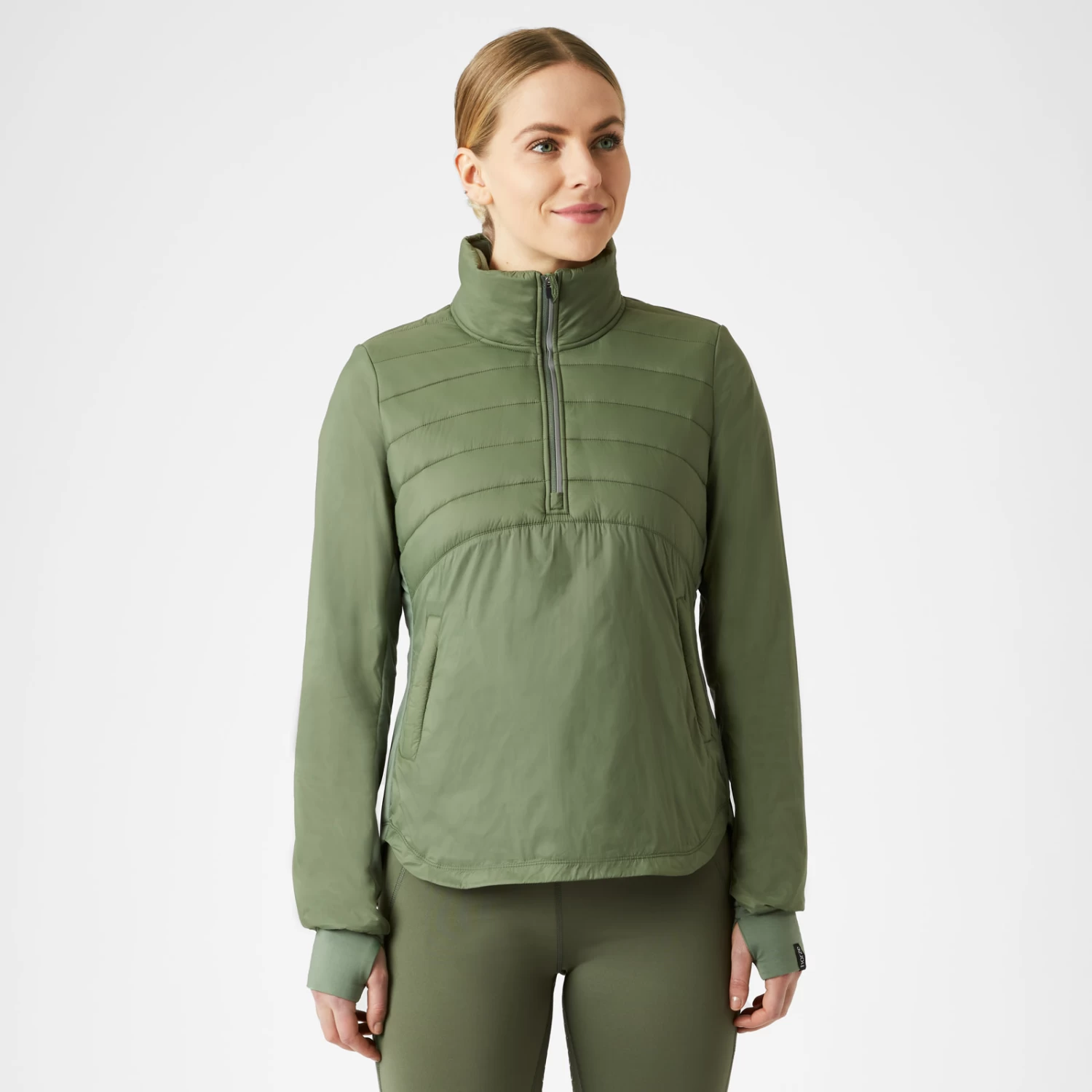 Horze Annika Womens Fleece Lined Pullover Jacket - Olivine Green - Image 3