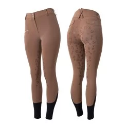 Mabel Womens High Waist Bit Print Silicone Full Seat Breeches - Brown