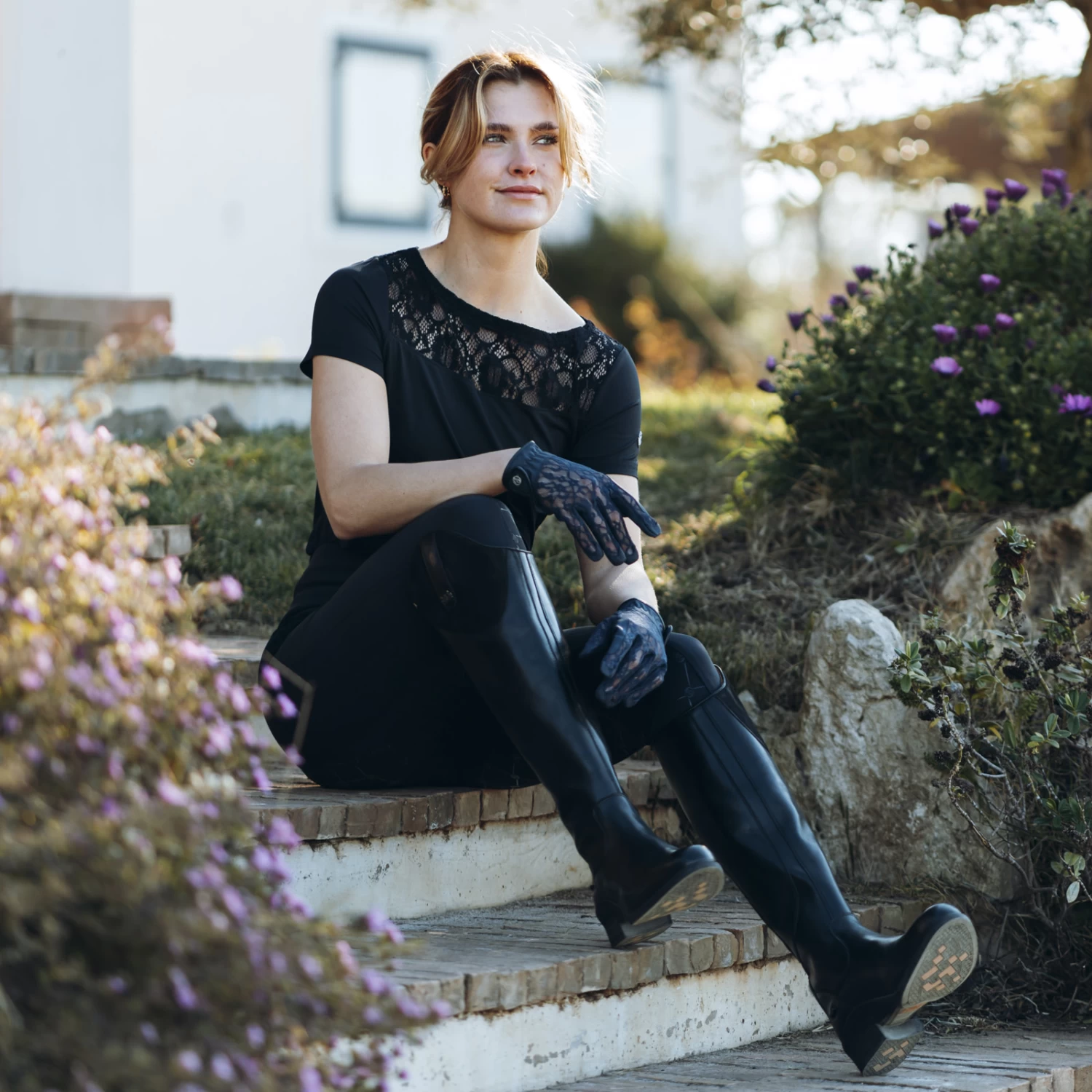 B Vertigo Natalia Womens Boat Neck Shirt With Lace Detail - Dark Navy - Image 5