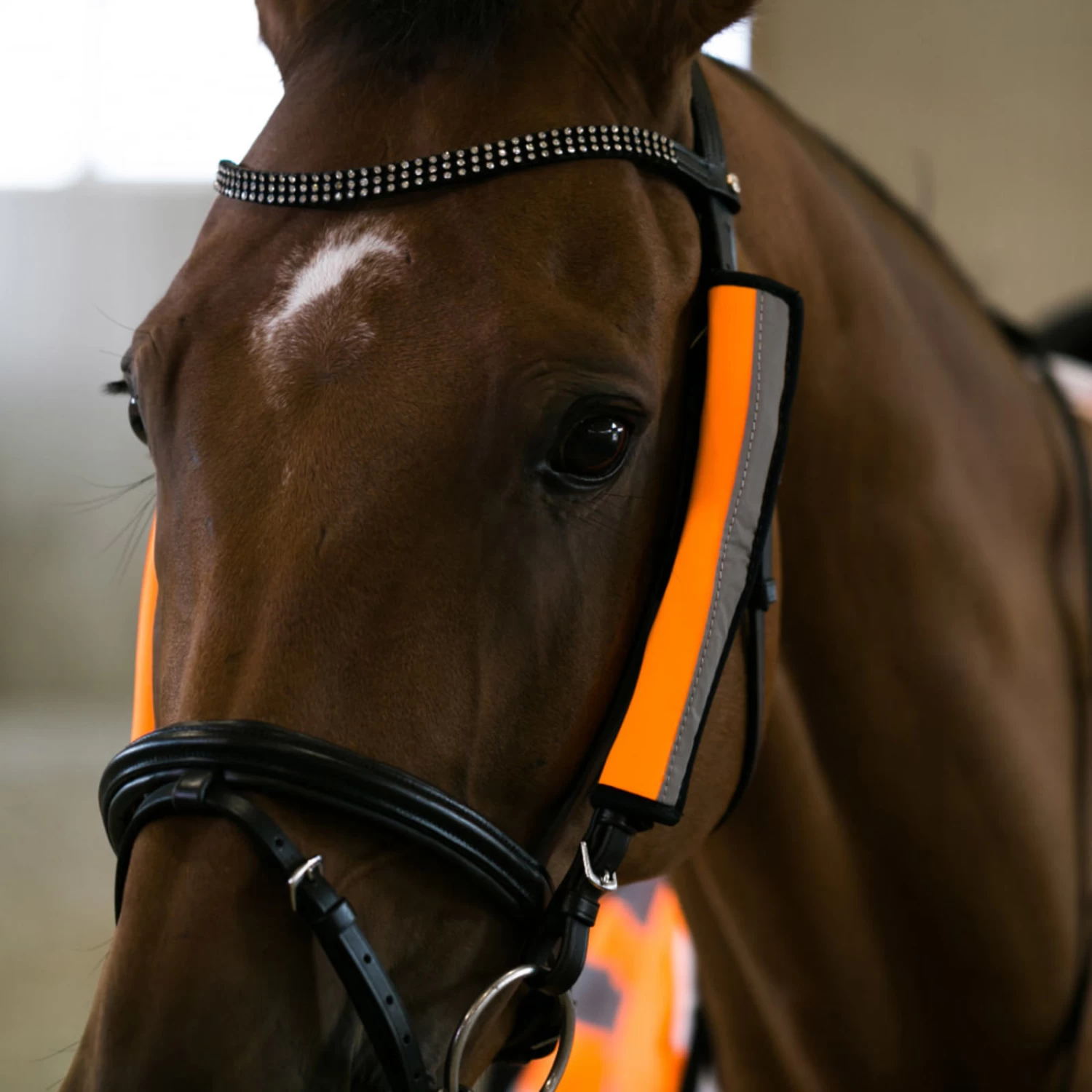 Horze Reflective Bridle Cover - Orange - Image 2