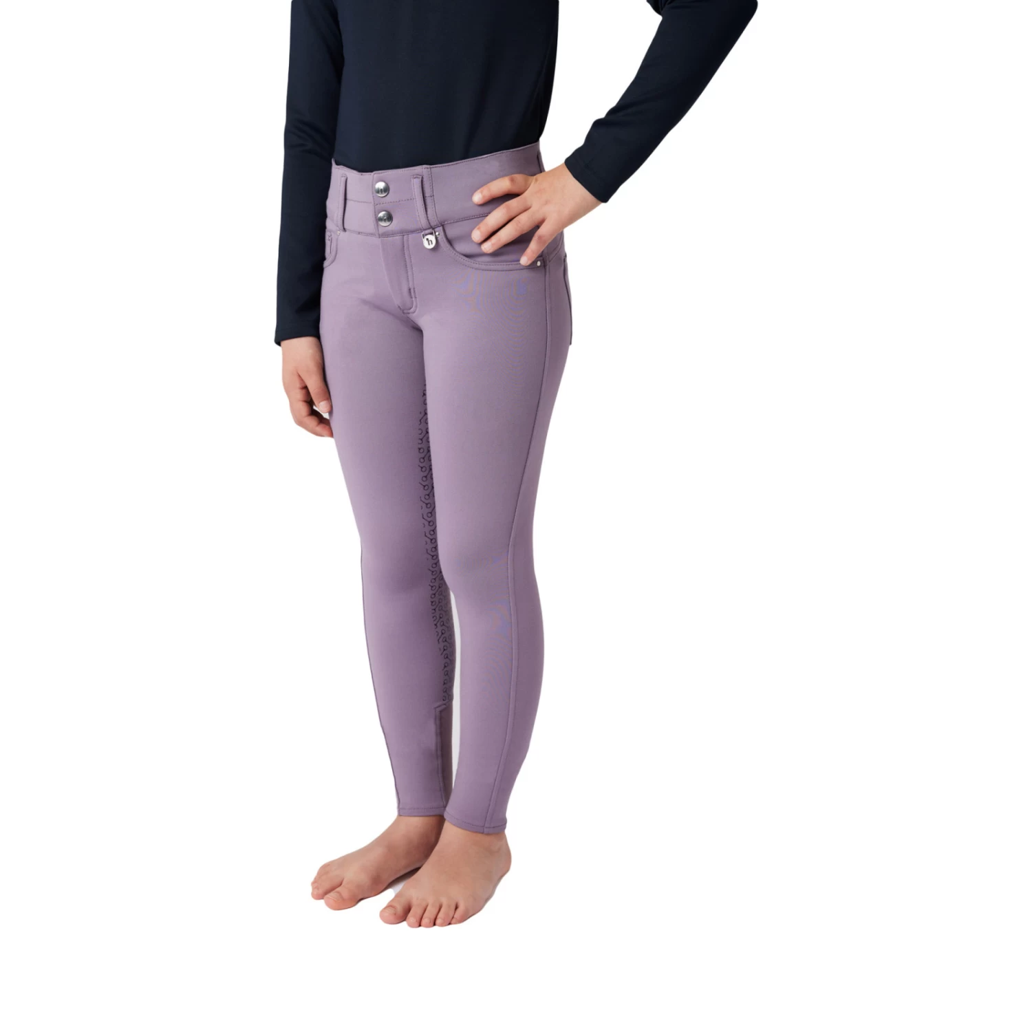Horze Tara Kids High Waist Full Seat Breeches - Grey Ridge Purple - Image 3