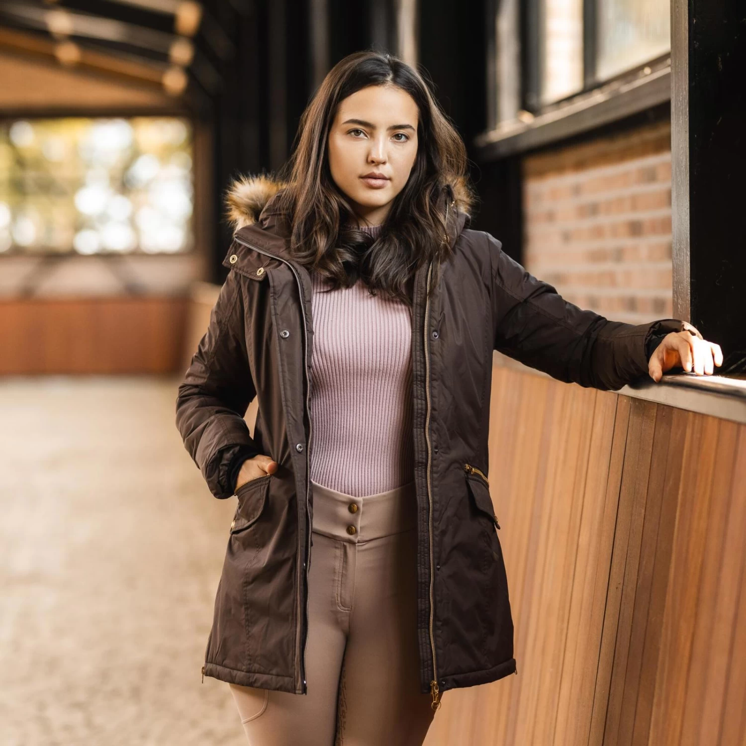 Horze Mikaela Womens Parka Winter Jacket - Chocolate Martini - Image 9