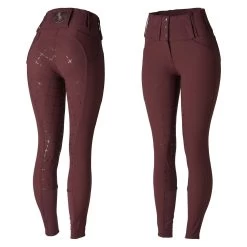 Horze Desiree Womens Silicone Full Seat Breeches With Belt Loops - Sassafras Wine Red