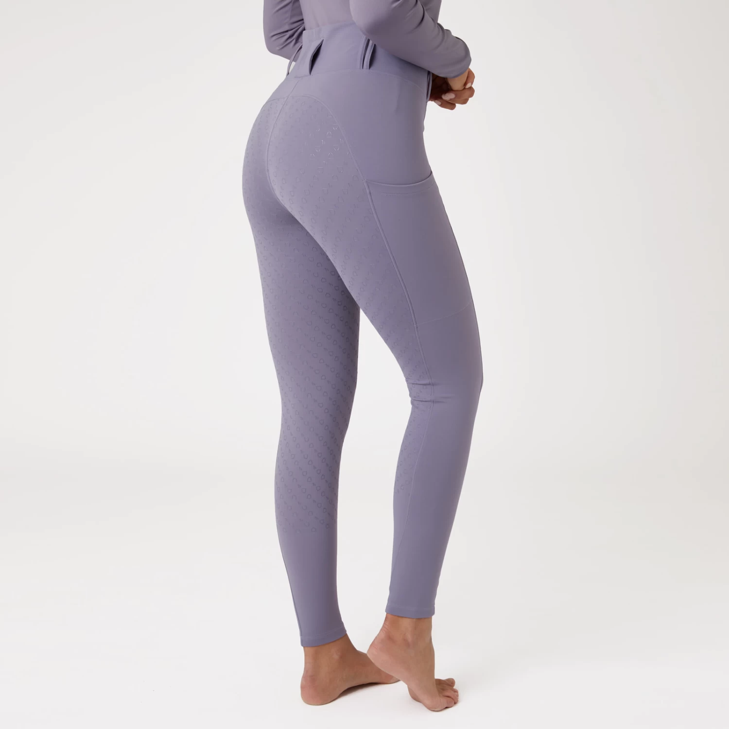 Horze Everly Womens Full Seat Winter Riding Tights - Grey Ridge Purple - Image 4