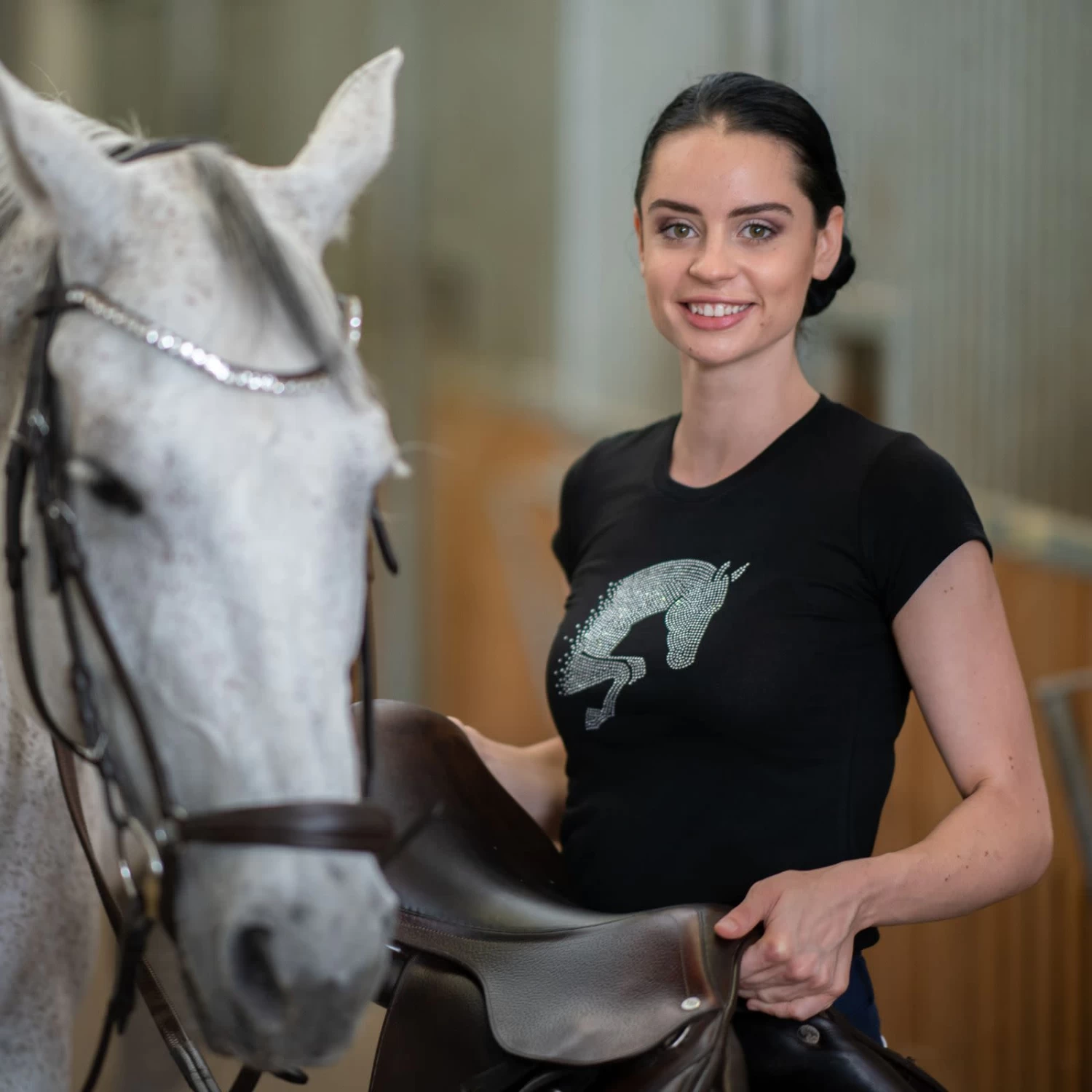 Cavalliera Jumping Star Short Sleeve Cotton Top - Black - Image 2