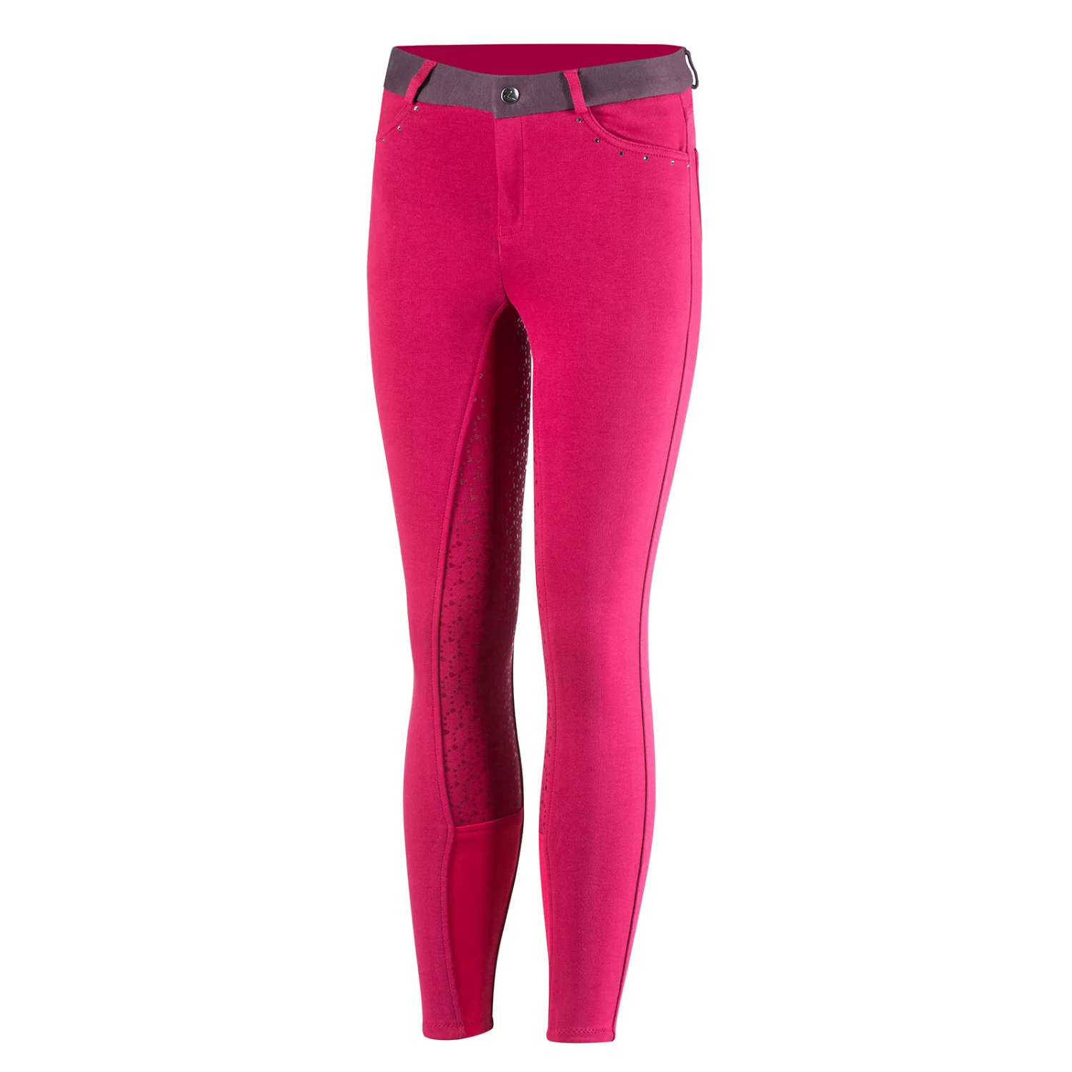 Horze Lilian Kids Full Seat Breeches - Cerise Red/Plum Perfect - Image 3