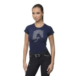 Cavalliera Jumping Star Short Sleeve Cotton Top - Navy Blue
