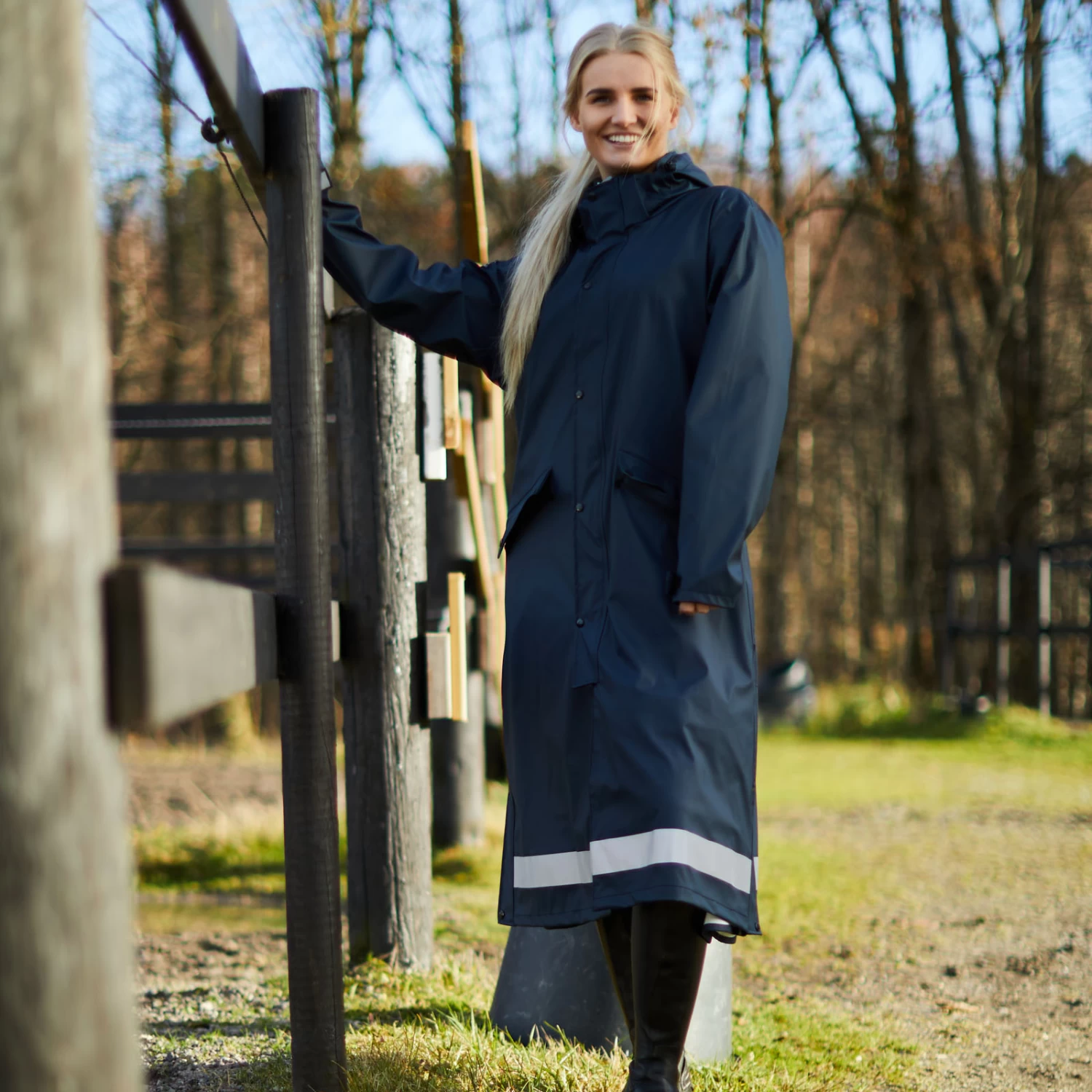 Horze Hazel Long Raincoat - Dark Navy - Image 4