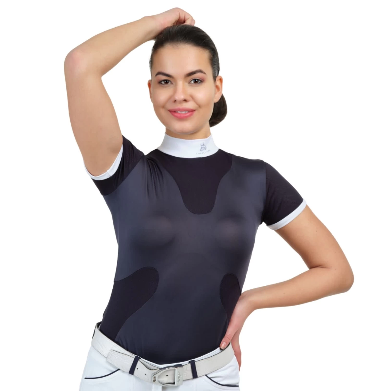 Cavalliera High Style Short Sleeve Riding Show Shirt - Navy Dark Blue - Image 2