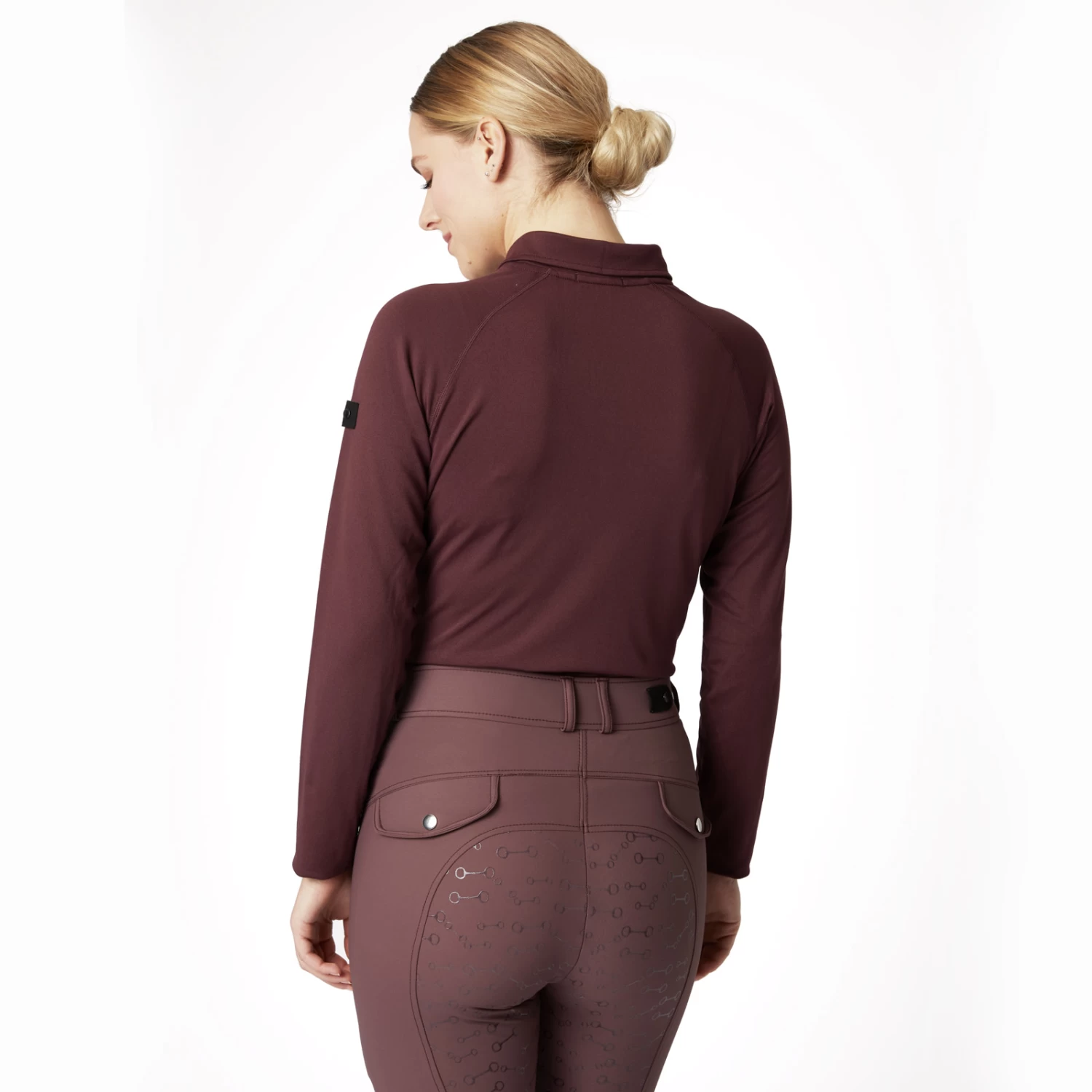Horze Tiana Womens Pique Shirt W/ Long Sleeves - Red Mahogany Burgundy - Image 6