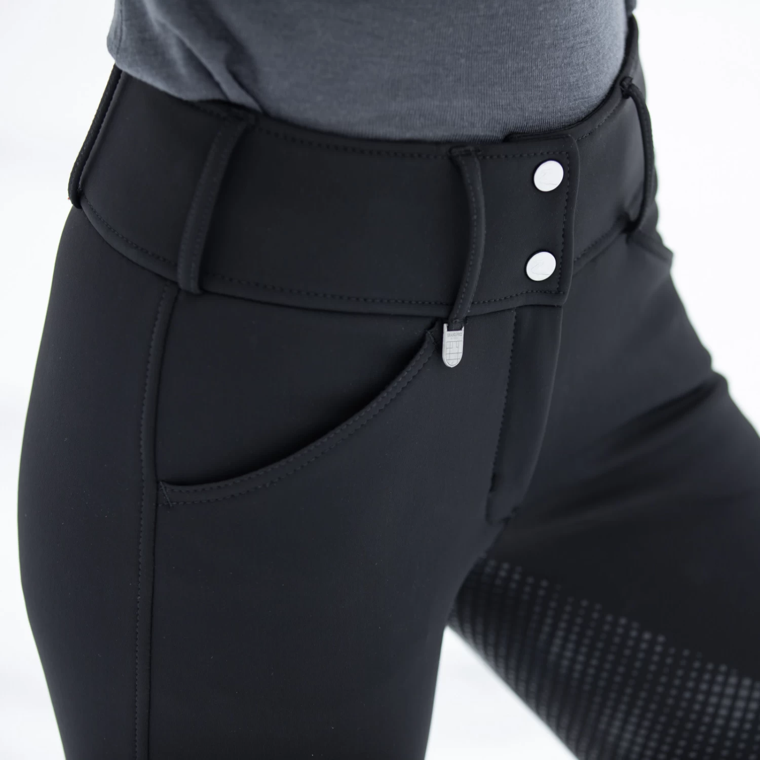 Horze Grand Prix Womens Thermo Softshell Full Seat Breeches - Black - Image 7