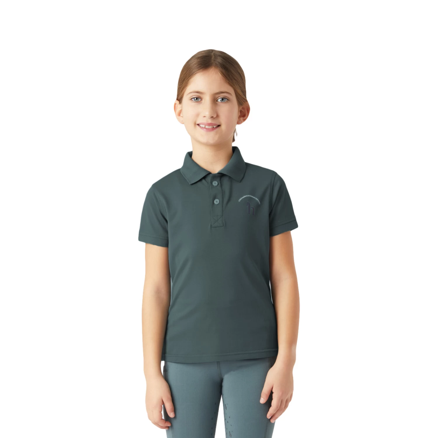 Horze Rae Kids Technical Polo Shirt - Goblin Blue - Image 4