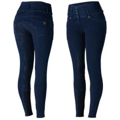 Horze Kacy Womens Denim Look Winter Full Seat Breeches - Dark Blue