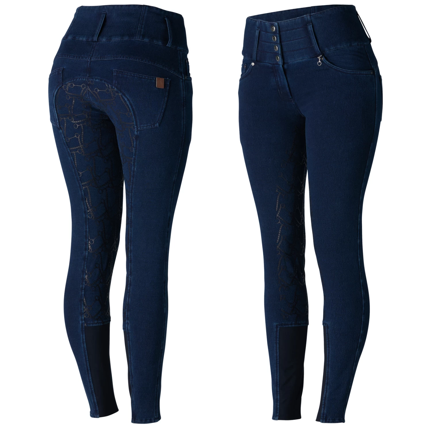 Horze Kacy Womens Denim Look Winter Full Seat Breeches - Dark Blue