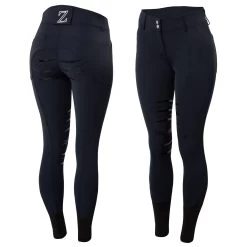 Tori Womens Full Seat Silicone Breeches With Back Pocket Embroidery - Dark Navy