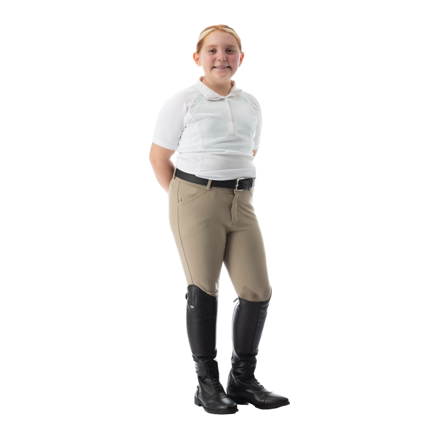 Equinavia Greta Kids Silicone Knee Patch Breeches - Tan/Tan - Image 6