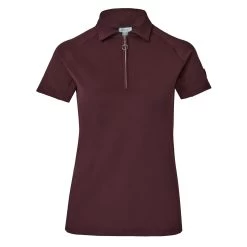 Horze Tiana Womens Pique Shirt W/ Short Sleeves - Red Mahogany Burgundy