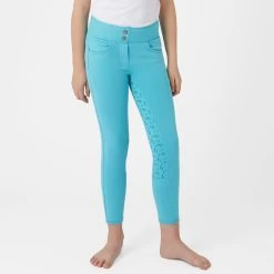 Horze Marlee Kids Pull-on Full Seat Tights With Contrast Stitching - Aqua Blue