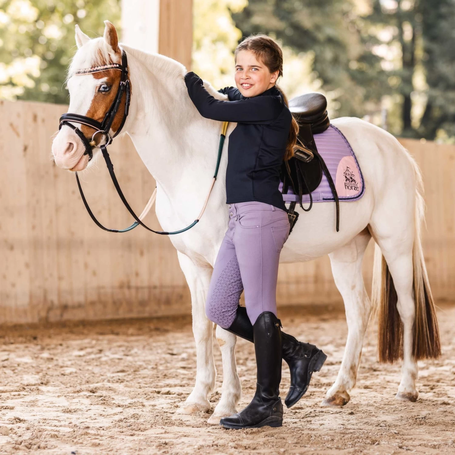 Horze Magical Carousel Pony Saddle Pad - Grey Ridge Purple - Image 3