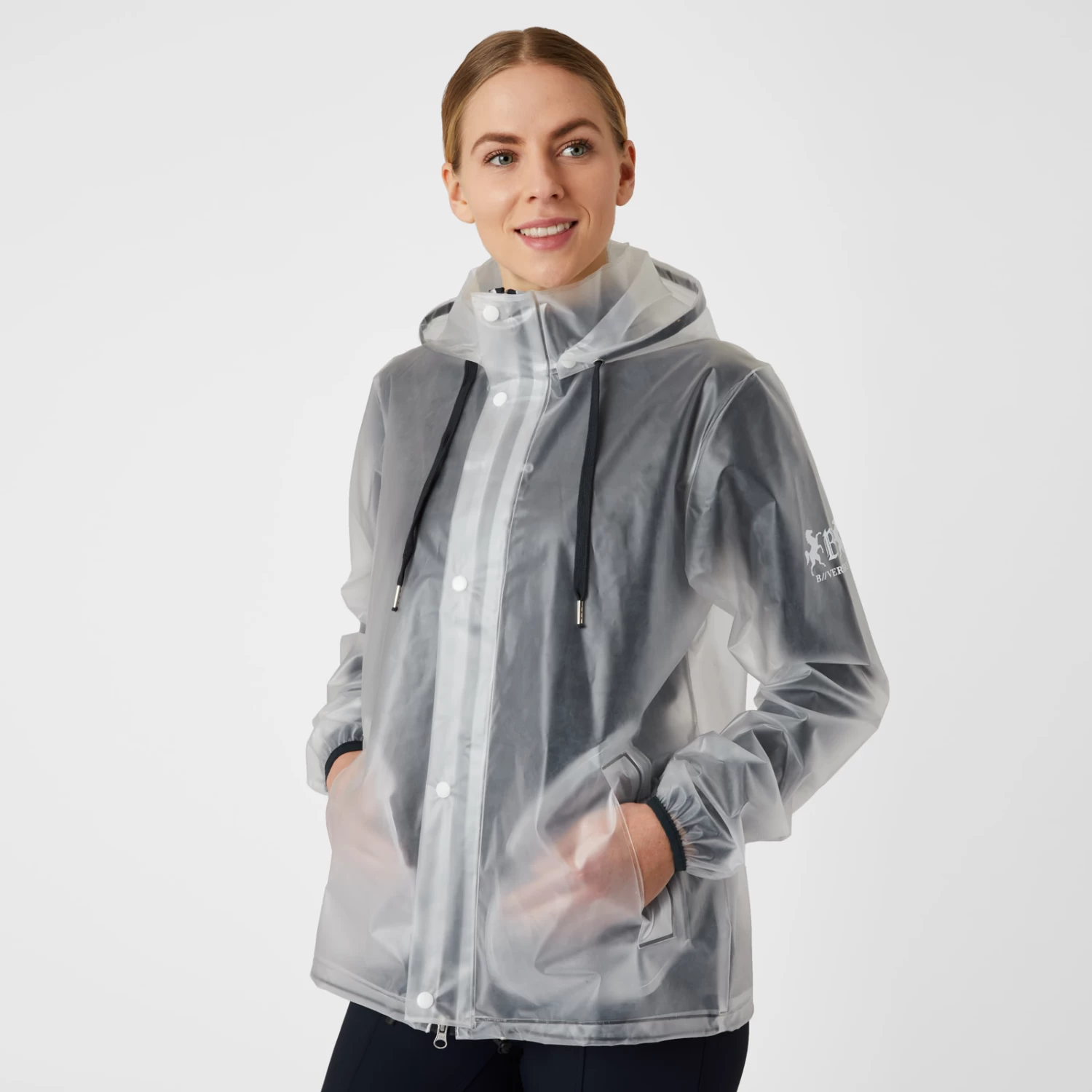 B Vertigo Remi Womens Transparent Rain Coat - Transparent/ Dark Navy