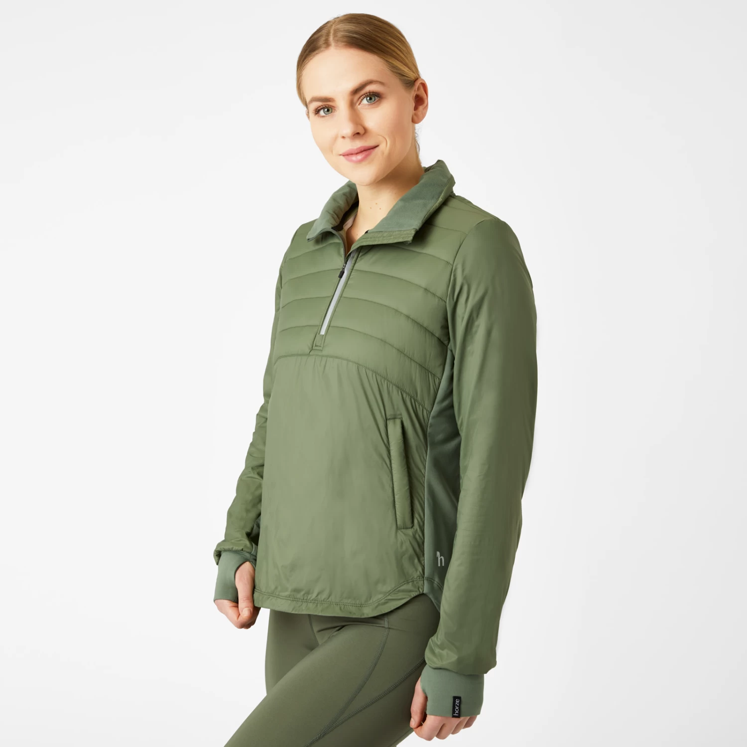 Horze Annika Womens Fleece Lined Pullover Jacket - Olivine Green - Image 4