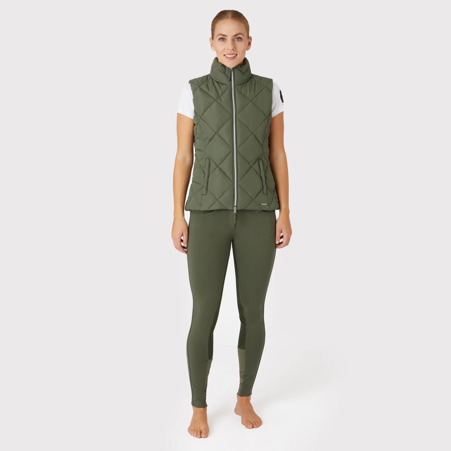Horze Carola Womens Padded Vest - Beetle Khaki Green - Image 5